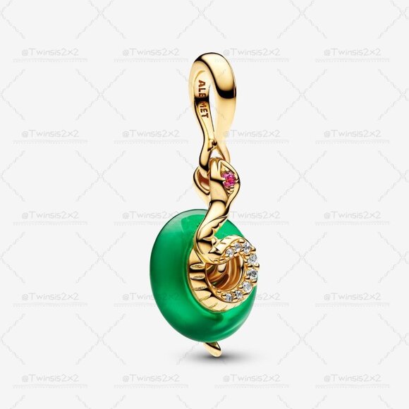 Pandora Snake Green Murano Glass Dangle Charm - Picture 2 of 6